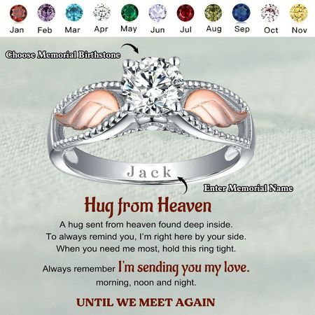 Custom Personalized Heaven's Embrace Memorial Angel Wings Ring